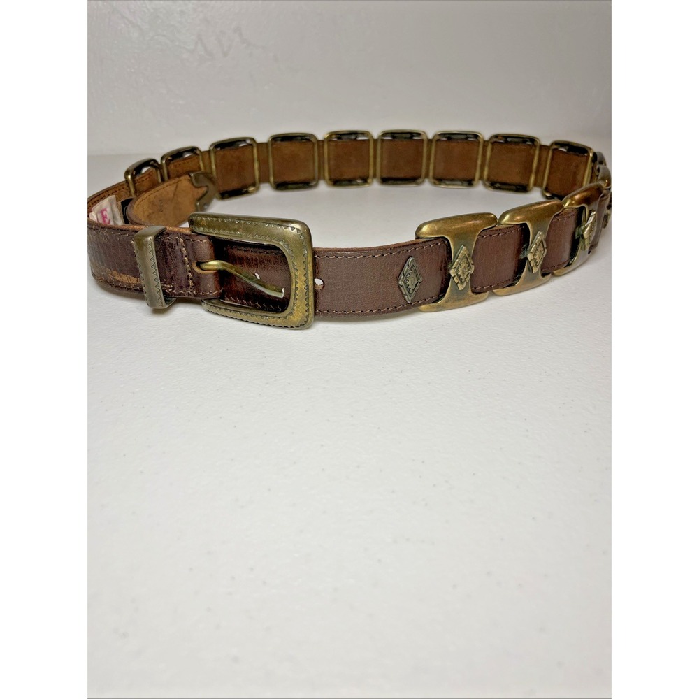 Etoile Leather Belt Italy Womens Size Small Hammered Metal Embellished Boho‎